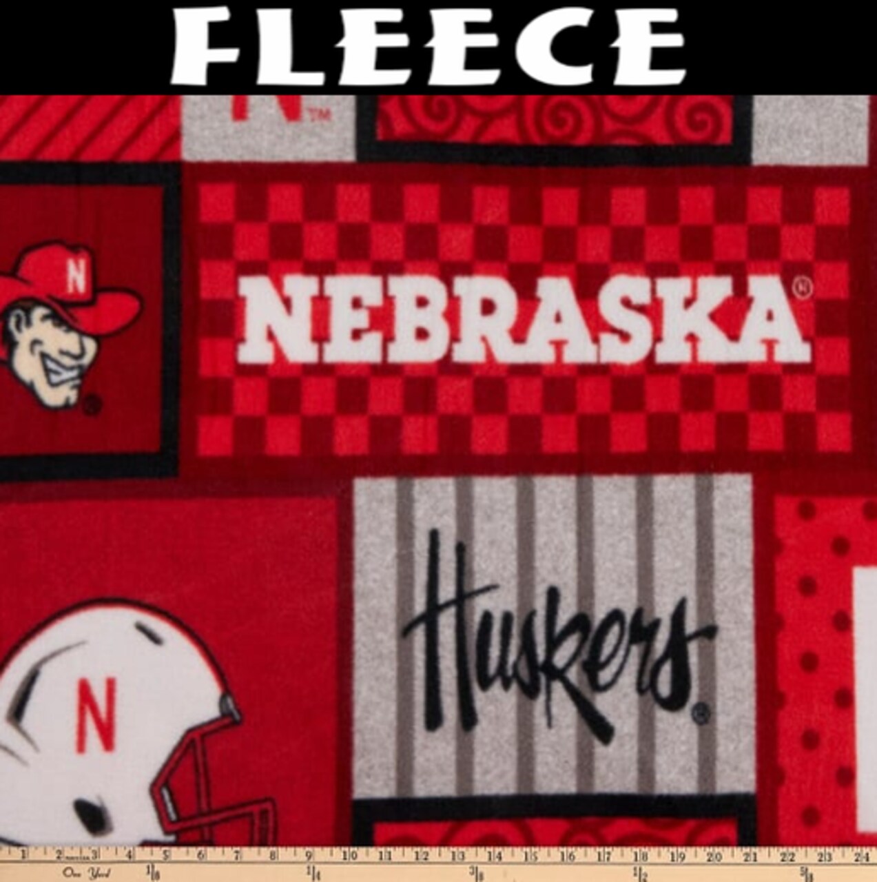 Licensed NCAA University of Nebraska Patch Fleece NE-1177 Fabric by the Yard